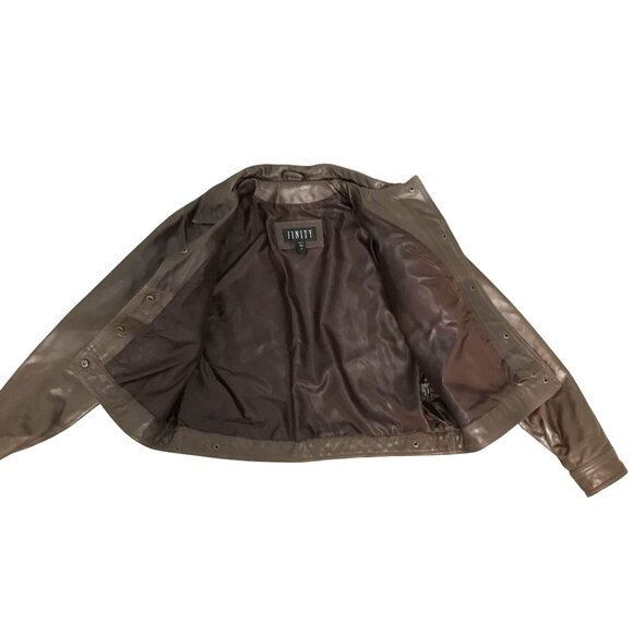 Finity Womens Brown Leather Short Bomber Jacket Size M - Picture 3 of 9